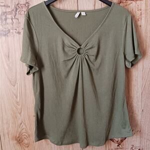 Cato Hunter Green Crepe Gold Ring V-neck Size Large